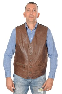 Vestă de bărbați brună din piele naturală