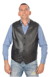 Vestă de bărbați neagră din piele naturală