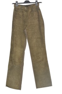 Pantalon de damă verde închis din piele naturală