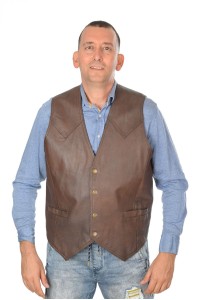 Vestă de bărbați brună din piele naturală