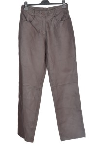 Pantalon de damă maro închis din piele naturală