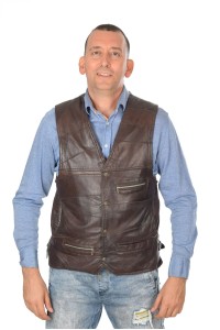 Vestă de bărbați brună din piele naturală