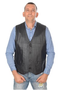 Vestă de bărbați neagră din piele naturală