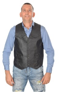 Vestă de bărbați neagră din piele naturală