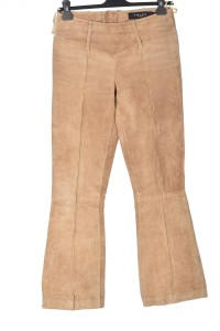 Pantalon de damă bej din piele naturală