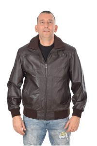 Geacă de brand brună din piele naturală