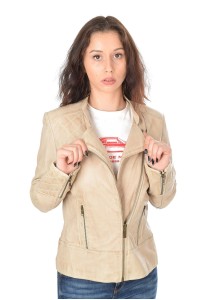 Geacă de damă bej din piele naturală