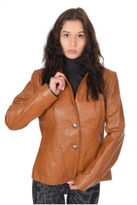 Geacă elegantă bej din piele naturală moale
