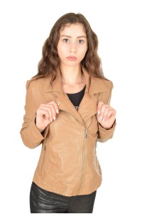 Geacă elegantă bej din piele naturală
