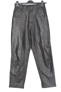 Pantalon de damă negru din piele naturală