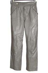 Pantalon de damă gri din piele naturală
