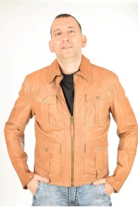 Geacă de firmă bej din piele naturală