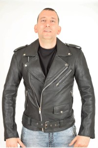 Geacă neagră biker din piele naturală