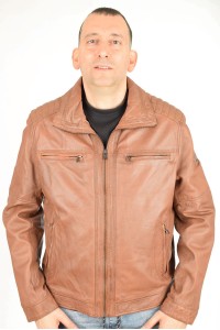 Geacă elegantă brună din piele naturală