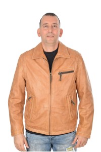 Geacă de firmă bej din piele naturală