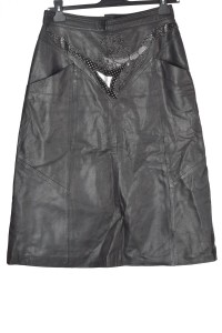 Fustă extravagantă neagră din piele naturală