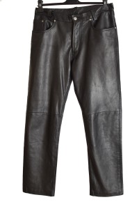 Pantalon clasic negru din piele naturală