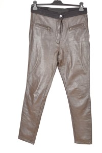 Pantalon elegant maro închis din piele naturală