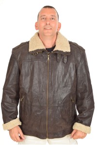 Geacă de brand maro închis din piele naturală